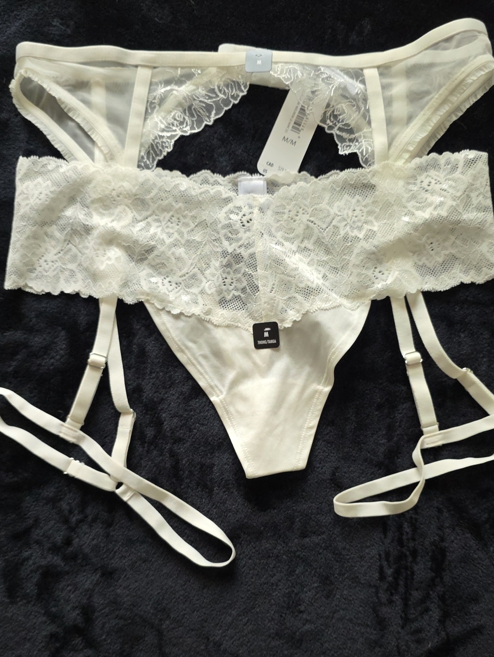 La SENZA Ivory Lace Garter Thong Set Medium